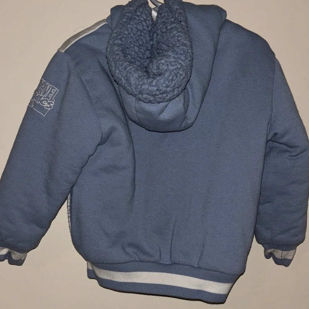 Marvel Boys Blue and Gray Kids Puffer Jacket Featuring Superheroes, Size 4T